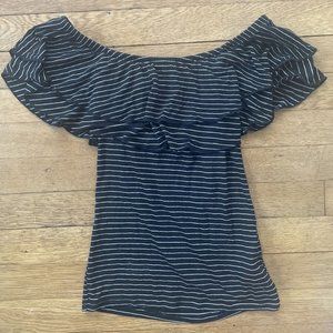 Womens HOLLISTER black white stripe off the shoulder top shirt size small